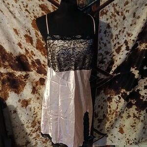 Cacique Elegant Black and Pink Lace Chemise